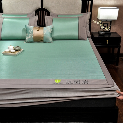 小牛席业2025新款小千鸟格经典款（床笠款）抗菌席凉席藤席冰藤席冰丝席草席竹席乳胶席凉感豆豆席 经典抗菌席  (床笠款)-绿色