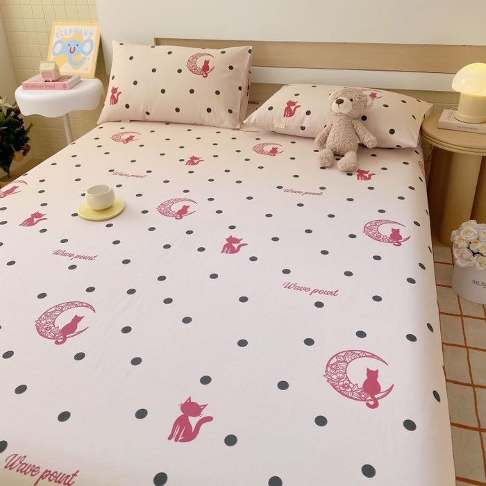 91家纺网 家纺一手货源 找家纺 ME/ERA HOME寐时代 2025新款全棉老粗布床单款三件套 全棉卡通-月亮猫