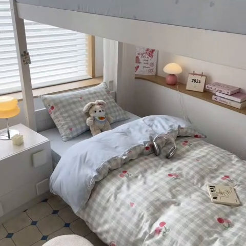 91家纺网 家纺一手货源 找家纺 慕尚家纺 2025新款全棉印花学生三件套套件 樱桃