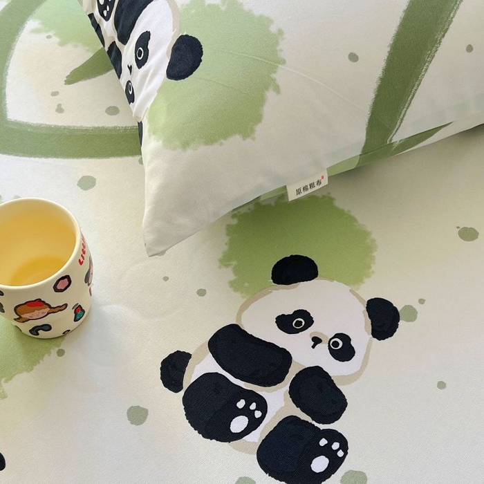 91家纺网 家纺一手货源 找家纺 ME/ERA HOME寐时代 2025新款全棉老粗布床单款三件套 全棉卡通-熊猫