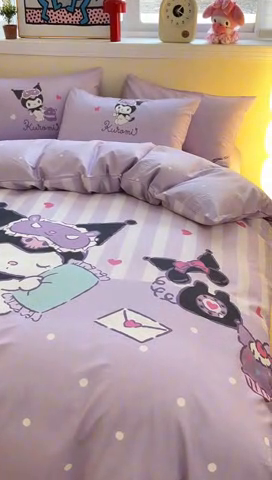 91家纺网 家纺一手货源 找家纺 蓝邻家纺 2025新款全棉大版三丽鸥四件套系列 糖果