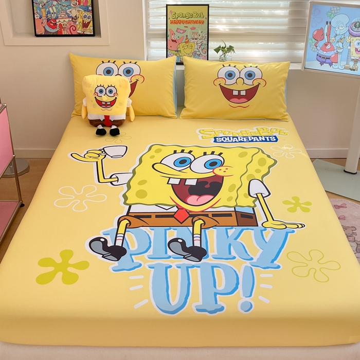 91家纺网 家纺一手货源 找家纺 金爱家2025新款全棉大版单品-床笠 棉单品-咖啡海绵宝宝