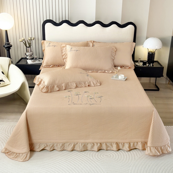 91家纺网 家纺一手货源 找家纺 OL家纺2025新款天丝床盖三件套系列-蒲公英 枣栗色