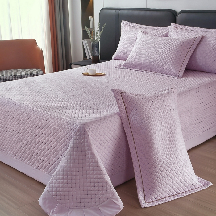 91家纺网 家纺一手货源 找家纺 OL家纺2025新款玉锦缎纯色床盖三件套-巴格莉 紫色