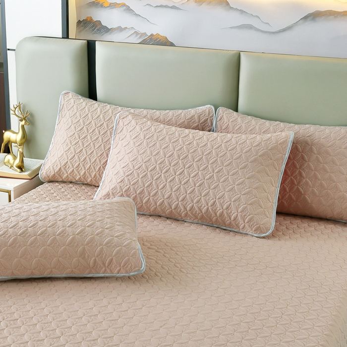 91家纺网 家纺一手货源 找家纺 OL家纺2025新款凉感丝夏被床盖款三件套 奶茶色