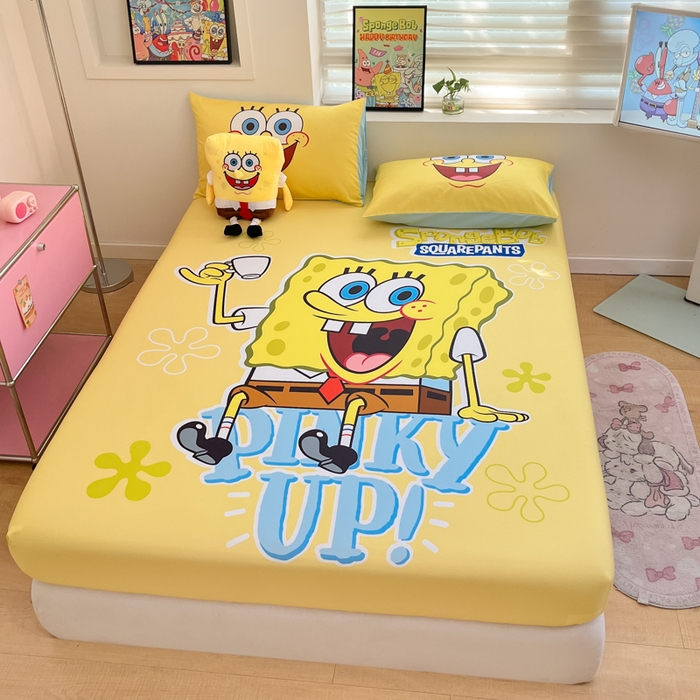 91家纺网 家纺一手货源 找家纺 金爱家2025新款全棉大版单品-床笠 棉单品-咖啡海绵宝宝