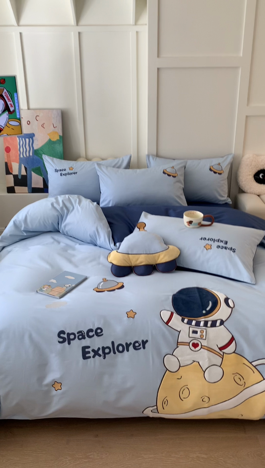 91家纺网 家纺一手货源 找家纺 蜜柚2025新款全棉纯棉贴布绣四件套 宇航员