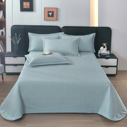 OL家纺2025新款玉锦缎纯色床盖三件套-巴格莉 深蓝