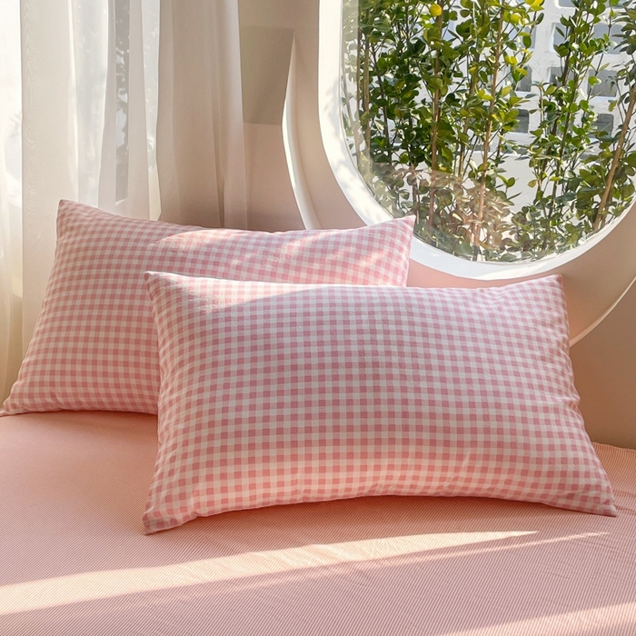 91家纺网 家纺一手货源 找家纺 老帅的工厂店 2025新款云朵棉无印风格子夏被 粉小格