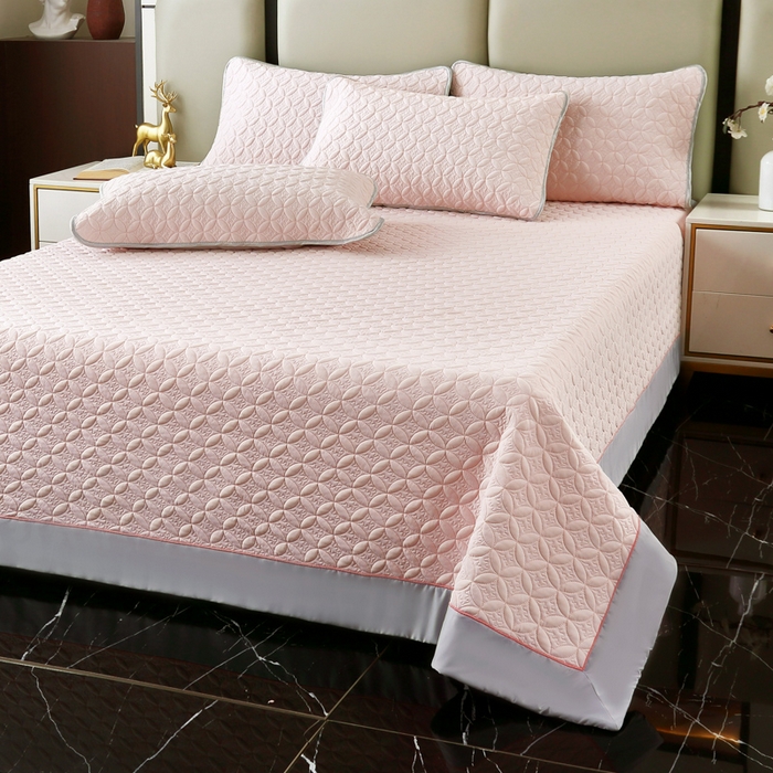 91家纺网 家纺一手货源 找家纺 OL家纺2025新款凉感丝夏被床盖款三件套 初恋粉