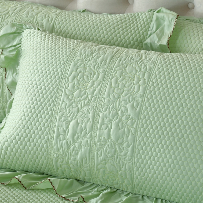 91家纺网 家纺一手货源 找家纺 OL家纺2025新款天丝床盖三件套系列-牡丹 苹果绿