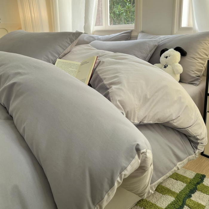 91家纺网 家纺一手货源 找家纺 泽西家纺2025新款A类全棉双拼纯色纯棉单被套 深灰+浅灰