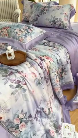 91家纺网 家纺一手货源 找家纺 娇逸家居 2025新品60支天丝数码印花高端夏被四件套 莫奈花园-紫