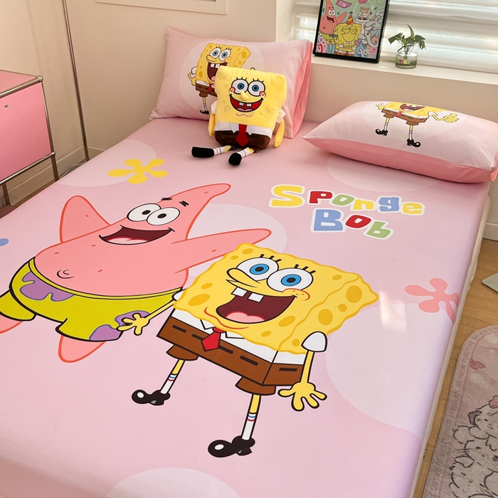 91家纺网 家纺一手货源 找家纺 金爱家2025新款全棉大版单品-床笠 棉单品-粉粉海绵宝宝