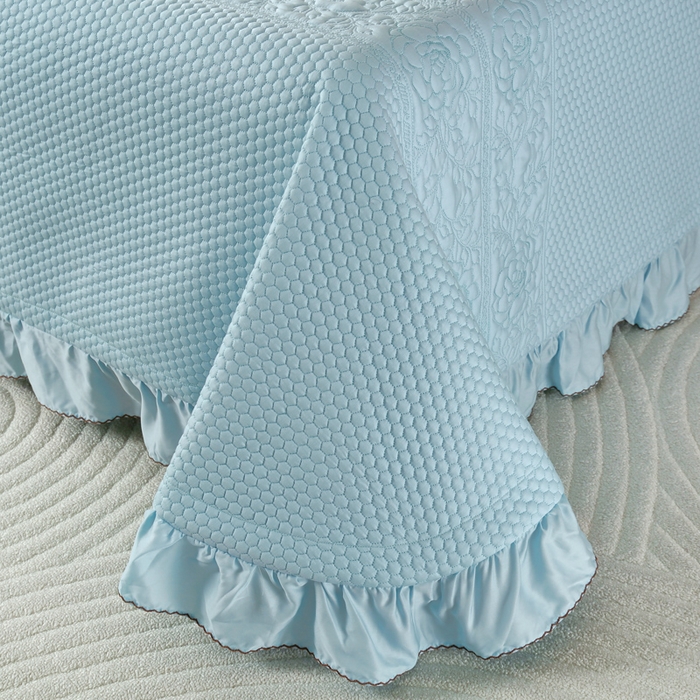 91家纺网 家纺一手货源 找家纺 OL家纺2025新款天丝床盖三件套系列-牡丹 秋波蓝