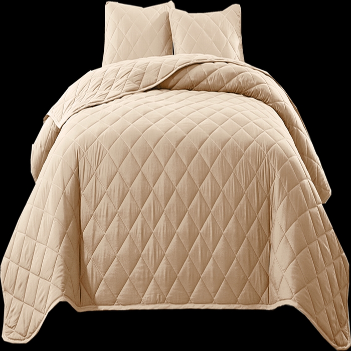 91家纺网 家纺一手货源 找家纺 温宁2025新款跨境外贸专供斜方格床盖 米色