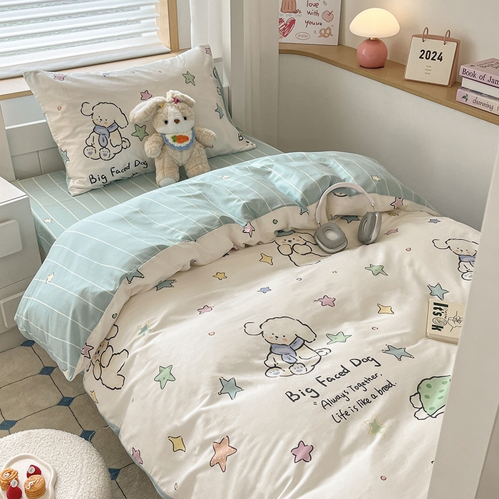 91家纺网 家纺一手货源 找家纺 慕尚家纺 2025新款全棉印花学生三件套套件 旺旺