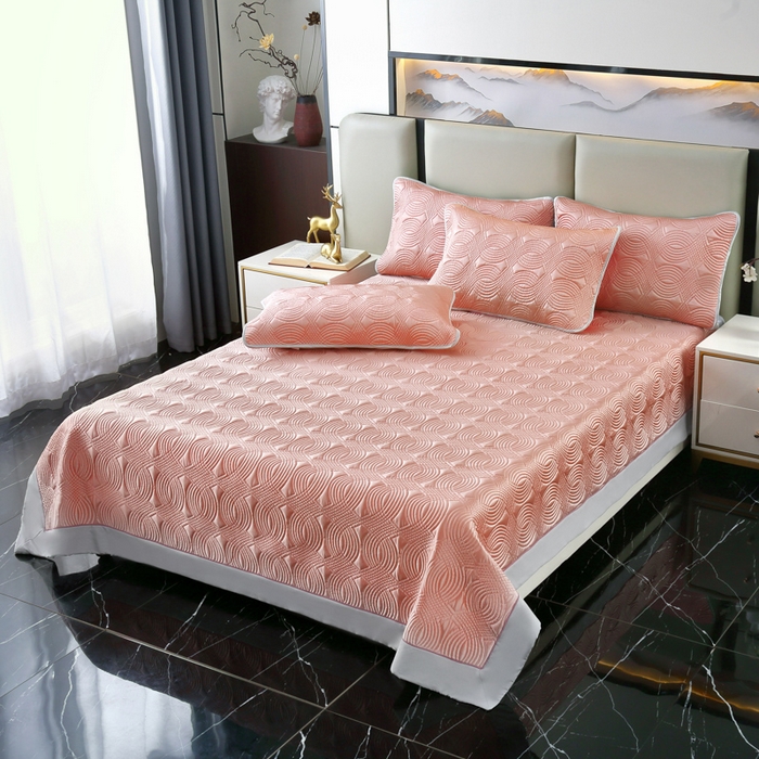91家纺网 家纺一手货源 找家纺 OL家纺2025新款冰丝绸夏被床盖款三件套 珊瑚粉