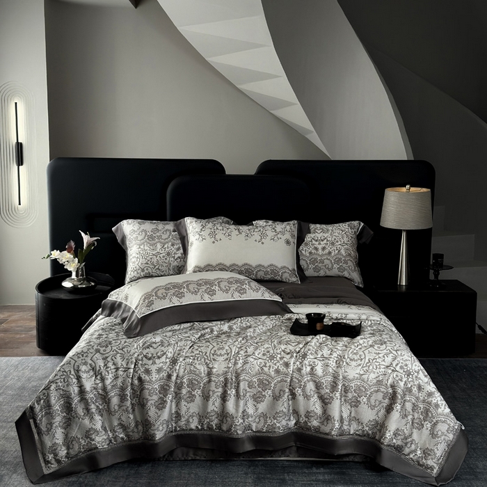 91家纺网 家纺一手货源 找家纺 娇逸家居 2025新品60支天丝数码印花高端夏被四件套 迷颖-咖