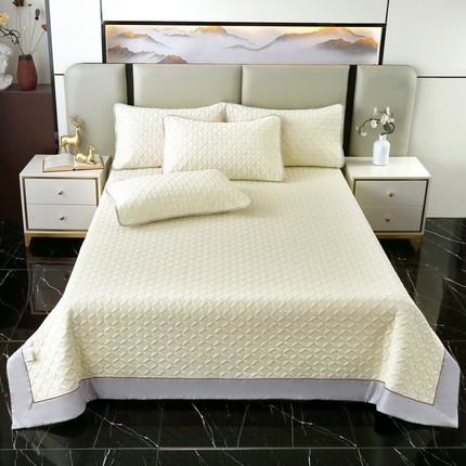 91家纺网 家纺一手货源 找家纺 OL家纺2025新款凉感丝夏被床盖款三件套 柠檬黄