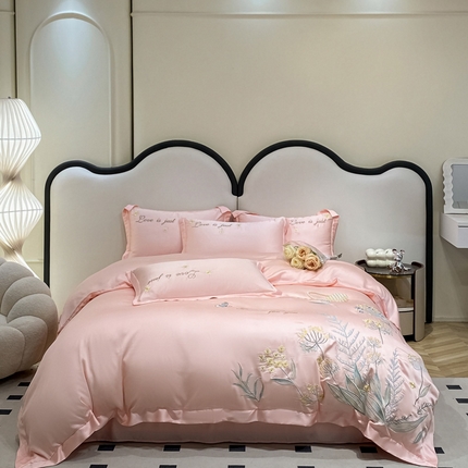 爱家（原缔乐家纺） 2025新款雪莲天丝四件套-绿光森林 绿光森林-公主粉