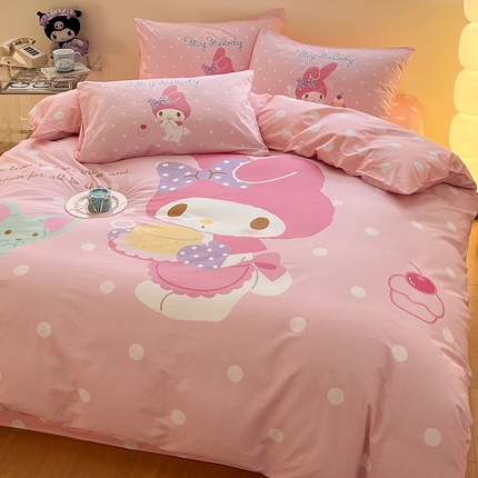 91家纺网 家纺一手货源 找家纺 蓝邻家纺 2025新款全棉大版三丽鸥四件套系列 蛋糕美乐蒂