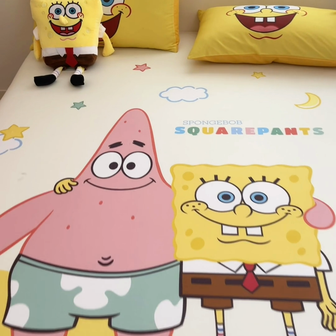 91家纺网 家纺一手货源 找家纺 金爱家2025新款全棉大版单品-床笠 棉单品-伙伴海绵宝宝