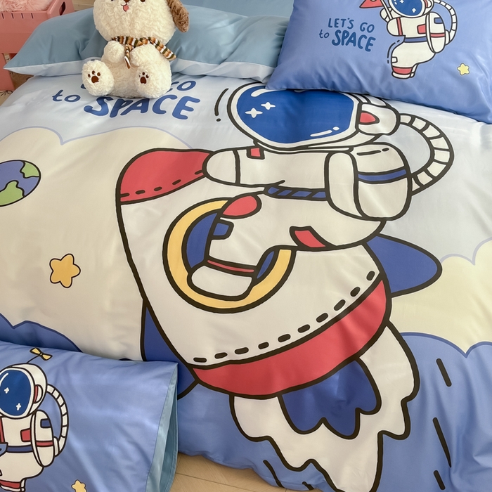 91家纺网 家纺一手货源 找家纺 金爱家 2025新款太空人纯棉四件套 火箭太空人