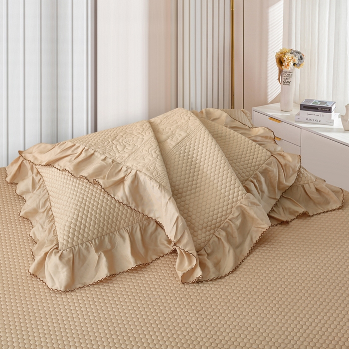 91家纺网 家纺一手货源 找家纺 OL家纺2025新款天丝床盖三件套系列-牡丹 枣栗色