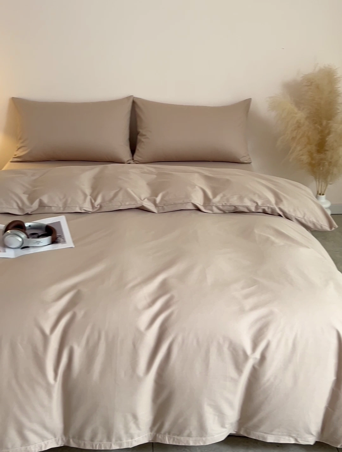 91家纺网 家纺一手货源 找家纺 泽西家纺2025新款A类全棉双拼纯色纯棉单被套 卡其