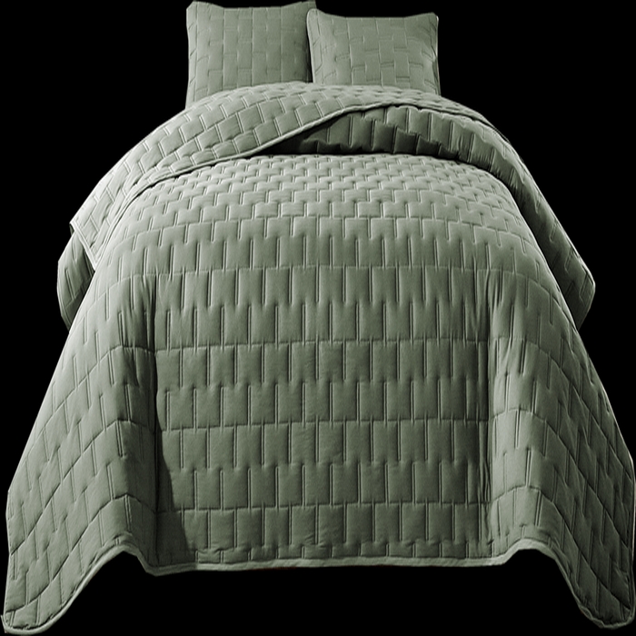 91家纺网 家纺一手货源 找家纺 温宁2025新款 跨境外贸专供山字格床盖 绿色