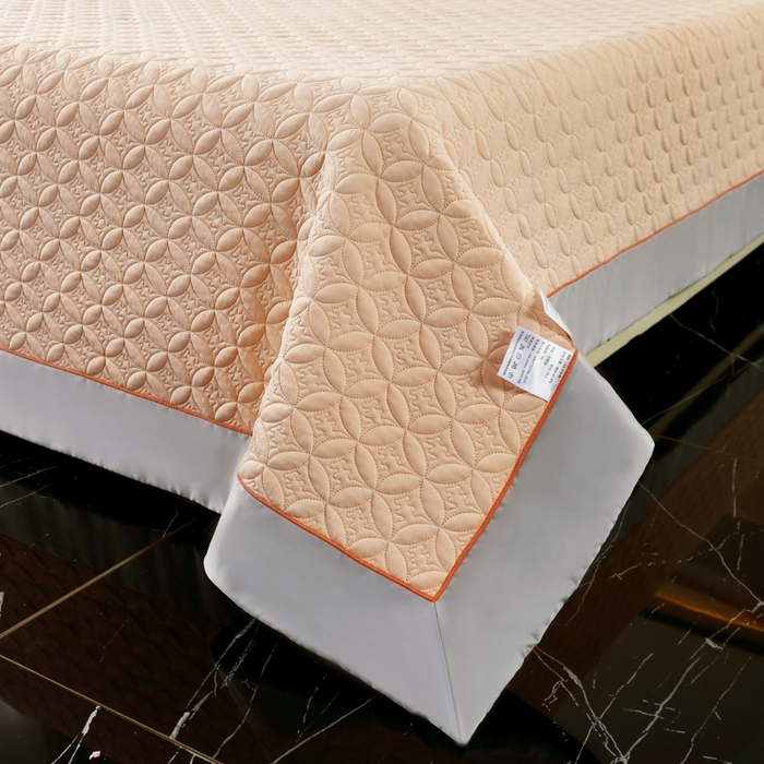 91家纺网 家纺一手货源 找家纺 OL家纺2025新款凉感丝夏被床盖款三件套 粉橘色