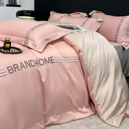首尔家纺 2025亲肤棉水洗真丝冰丝刺绣四件套-伯恩系列 伯恩-珍珠粉