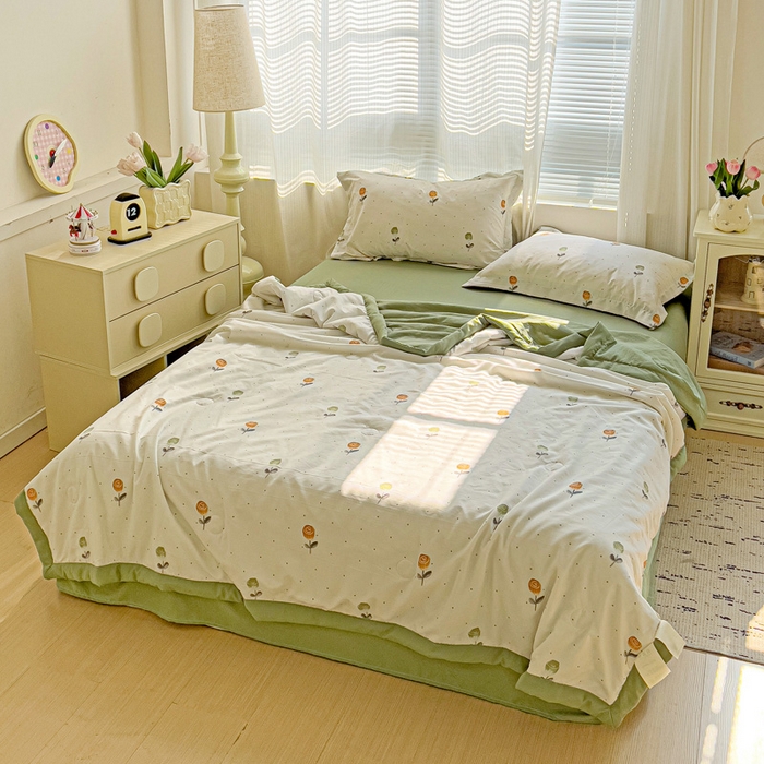 91家纺网 家纺一手货源 找家纺 佳轩家纺 2025新款针织双层纱夏被四件套夏凉被 彩色玫瑰