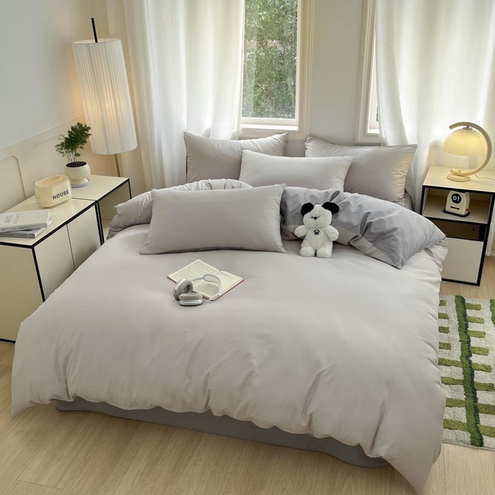 91家纺网 家纺一手货源 找家纺 泽西家纺2025新款A类全棉双拼纯色纯棉单被套 浅灰+深灰