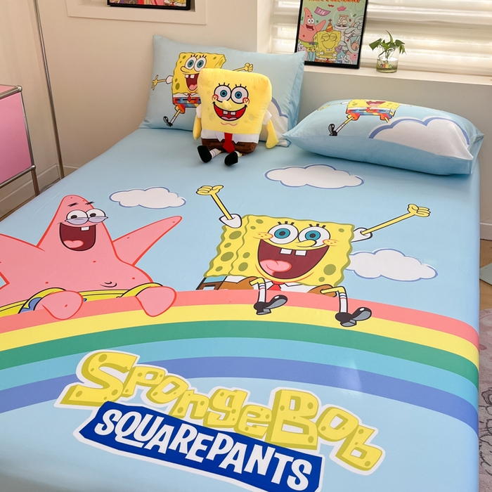 91家纺网 家纺一手货源 找家纺 金爱家2025新款全棉大版单品-床笠 棉单品-彩虹海绵宝宝