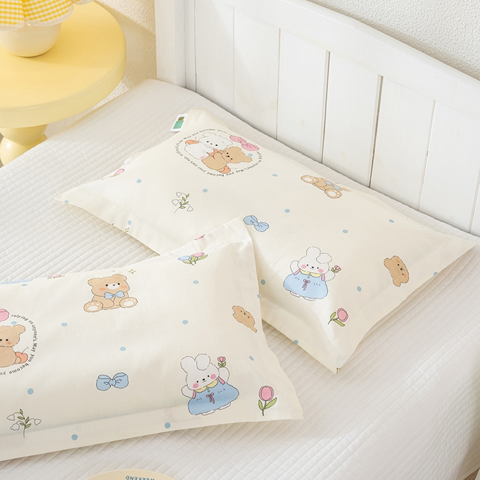 91家纺网 家纺一手货源 找家纺 良佐生活 2025新款A类高支高密全棉压线儿童枕套纯棉学生枕头套 心心相印