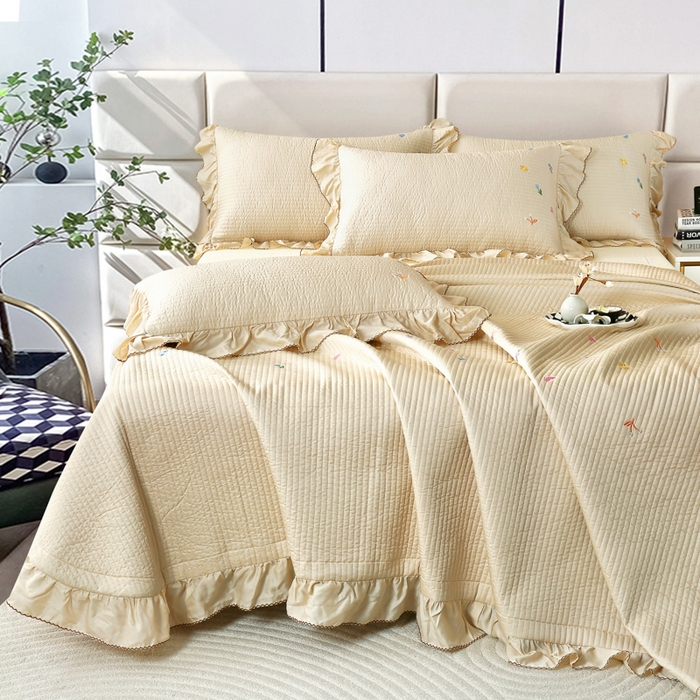 91家纺网 家纺一手货源 找家纺 OL家纺2025新款天丝床盖三件套系列-清新交响曲 奶茶驼