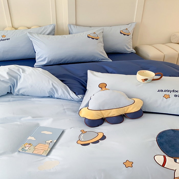 91家纺网 家纺一手货源 找家纺 蜜柚2025新款全棉纯棉贴布绣四件套 宇航员