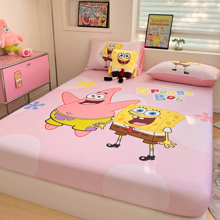 91家纺网 家纺一手货源 找家纺 金爱家2025新款全棉大版单品-床笠 棉单品-粉粉海绵宝宝