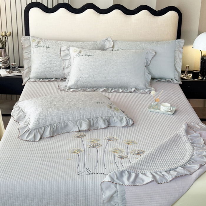 91家纺网 家纺一手货源 找家纺 OL家纺2025新款天丝床盖三件套系列-蒲公英 玛瑙灰
