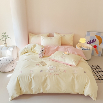 91家纺网 家纺一手货源 找家纺 （总）蜜柚2025新款全棉纯棉贴布绣四件套,西高地 粉白,西高地-奶白,宇航员