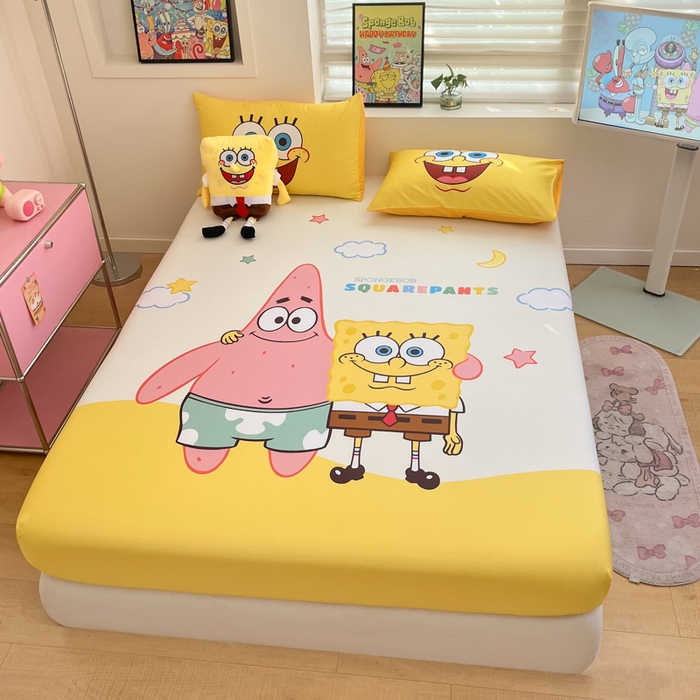 91家纺网 家纺一手货源 找家纺 金爱家2025新款全棉大版单品-床笠 棉单品-伙伴海绵宝宝