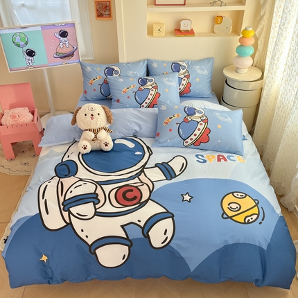 91家纺网 家纺一手货源 找家纺 金爱家 2025新款太空人纯棉四件套 星球太空人