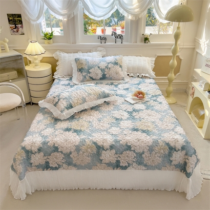 迪梦思家纺 2025新款A类莱赛尔兰精天丝韩版印花床盖床裙床褥夏被 床盖-油画