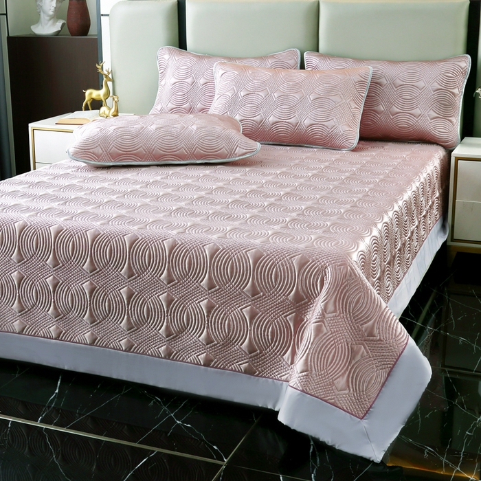 91家纺网 家纺一手货源 找家纺 OL家纺2025新款冰丝绸夏被床盖款三件套 薄藤紫