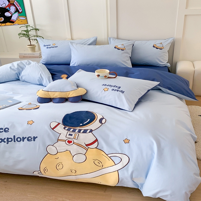 91家纺网 家纺一手货源 找家纺 蜜柚2025新款全棉纯棉贴布绣四件套 宇航员