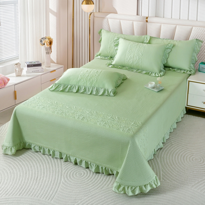 91家纺网 家纺一手货源 找家纺 OL家纺2025新款天丝床盖三件套系列-牡丹 苹果绿