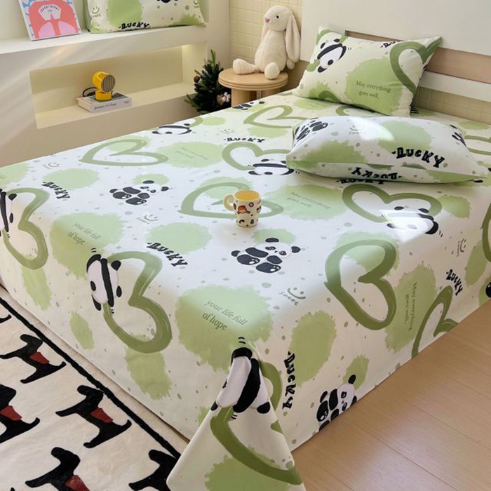 91家纺网 家纺一手货源 找家纺 ME/ERA HOME寐时代 2025新款全棉老粗布床单款三件套 全棉卡通-熊猫