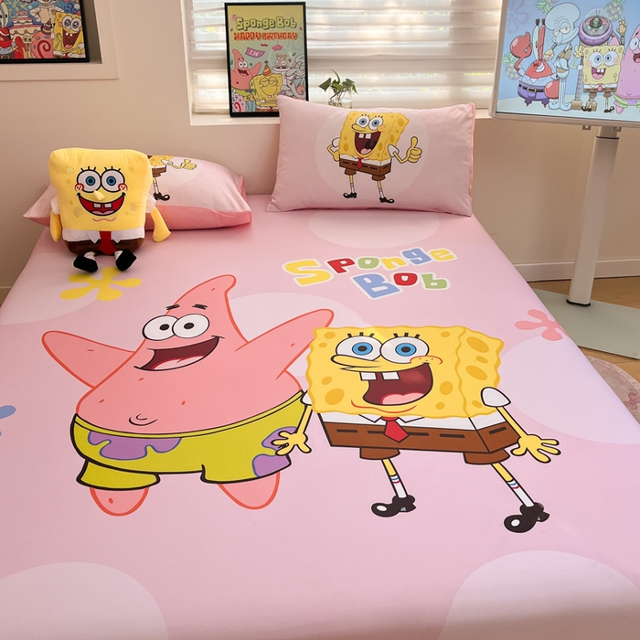 91家纺网 家纺一手货源 找家纺 金爱家2025新款全棉大版单品-床笠 棉单品-粉粉海绵宝宝